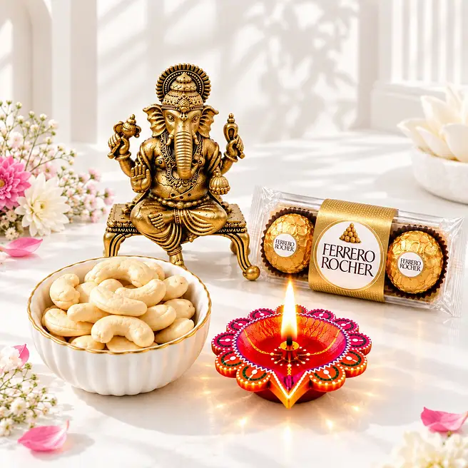 Auspicious Ganesha N Gourmet Chocolate Diya Gift