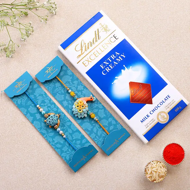 Turtle Raki Peacock And Turtle Rakhi Set With Lindt canada | Gift Peacock And ...