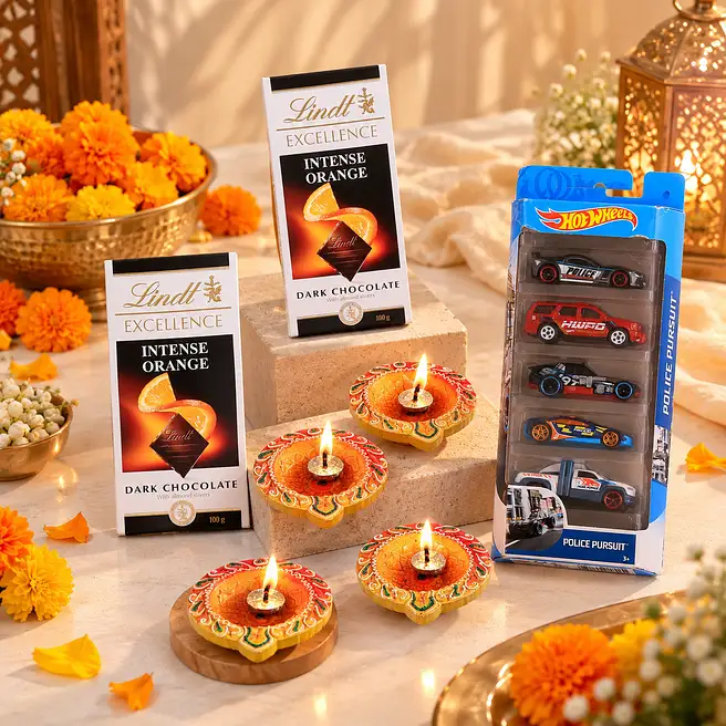 Orange Diyas With Hot Wheels Set And Lindt Intense Orange