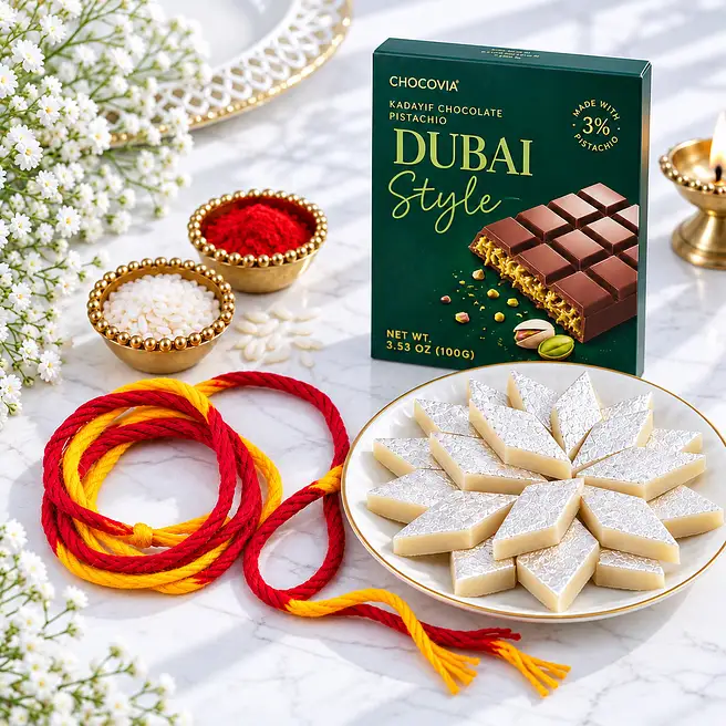 Bhai Dooj Treats with Kaju Katli N Pistachio Chocolate