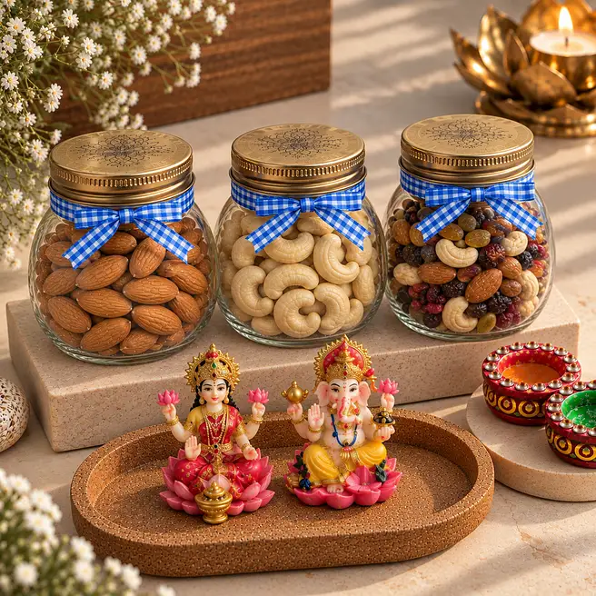 Diwali Dry Fruit Hamper with Ganesha Lakshmi Idols