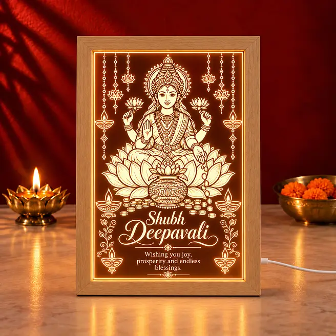 Shubh Deepawali LED Lamp with Wooden Base