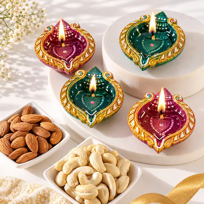 Diwali Dry Fruit Gift Set with Traditional Diyas