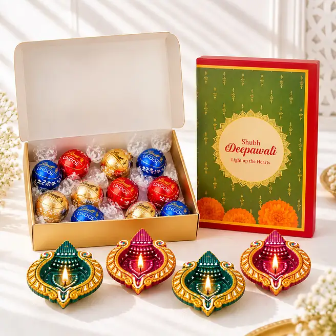 Diwali Treats Gift Set with Diyas N Lindt Chocolates