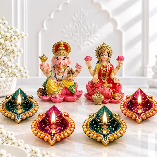 Festive Diwali Gift Set with Diyas N Ganesha Lakshmi Idols