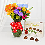 Mixed Flowers Bouquet And Maitre Assorted Chocolates