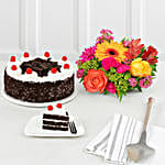Mixed Flowers And Black Forest Cake