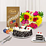 Flowers And Black Forest Cake Sweet Combo