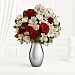 Delightful Red Roses And Pink Carnations Bouquet