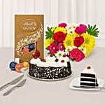 Flowers And Black Forest Cake Sweet Combo