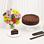 Mixed Flowers And Chocolate Cake