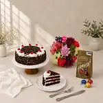 Flowers And Black Forest Cake Sweet Combo