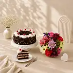 Mixed Flowers And Black Forest Cake