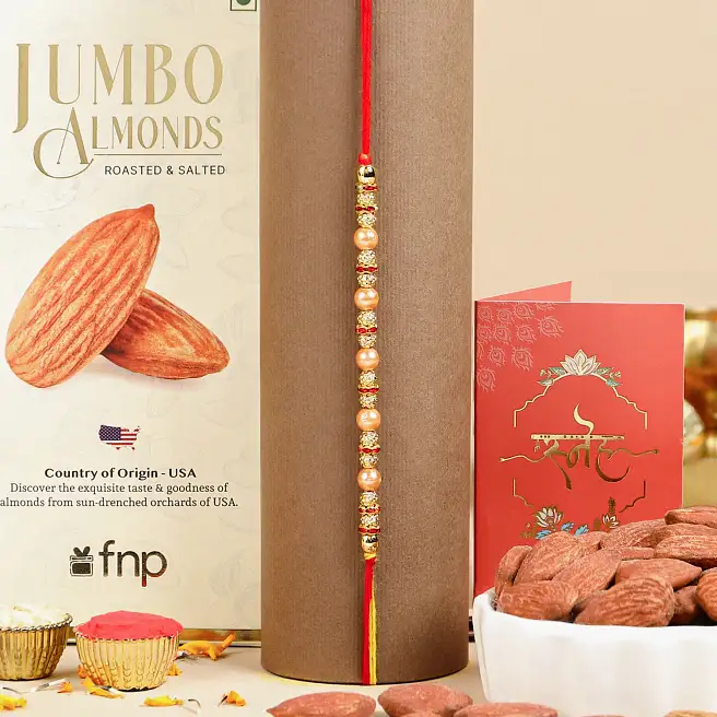 Celestial Beads Serenade Rakhi & Roasted Almonds Gift Set