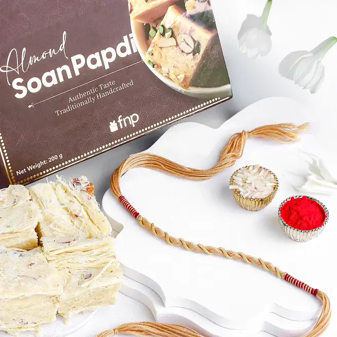 Intertwined Minimalist Dora Rakhi & Almond Soan Papdi