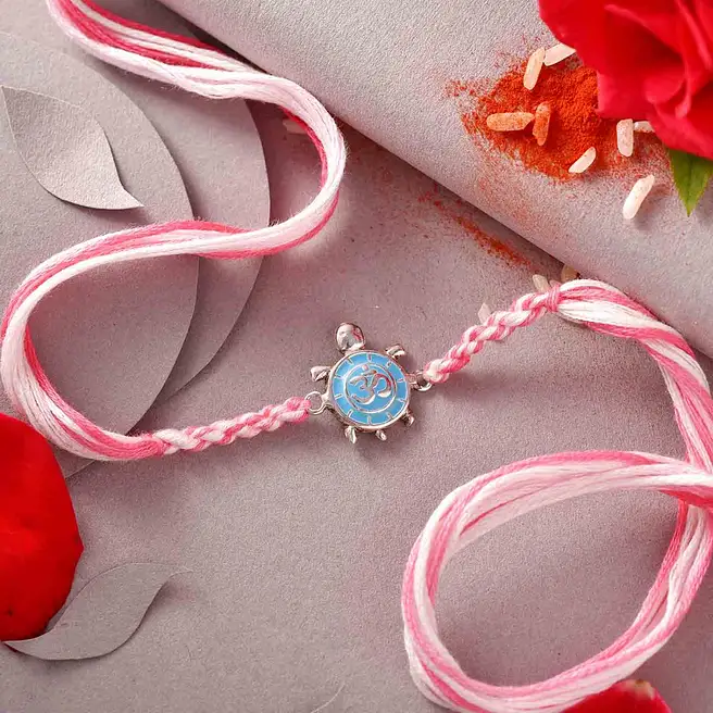 Turtle Raki Turtle And Om Silver Rakhi haiti | Gift Turtle And Om Silver Rakhi- FNP