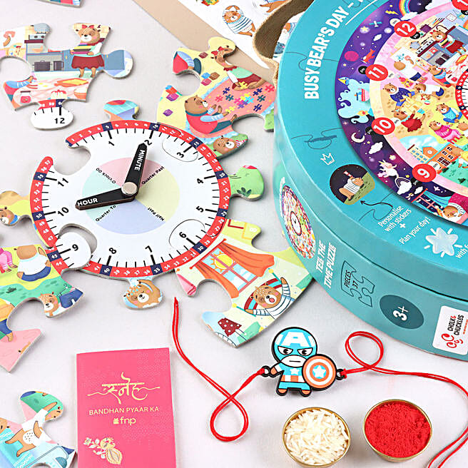 Captain America Rakhi N Tell the Time Puzzle Gift Set jordan