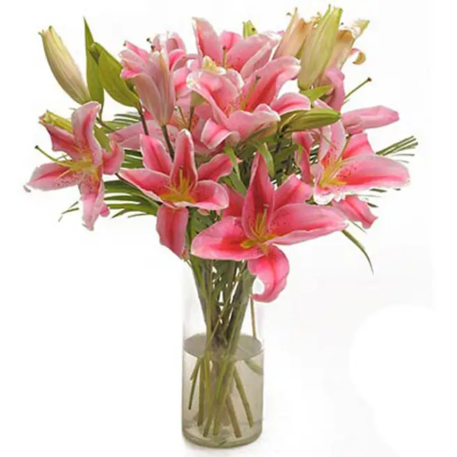 Buy/Send Pink Oriental Lilies Vase Arrangement Online- FNP