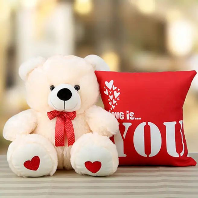 Buy/Send Cushion with teddy Online- FNP