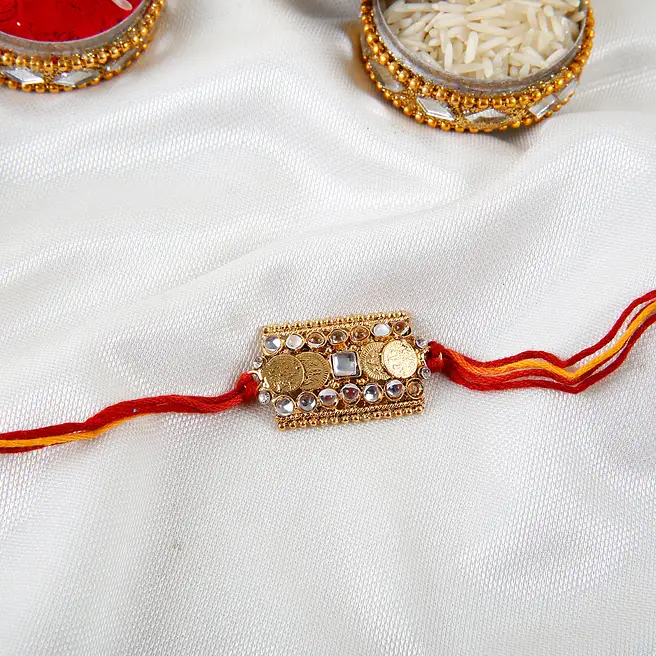 Buy/Send Rectangular Coin Mauli Rakhi Online- FNP