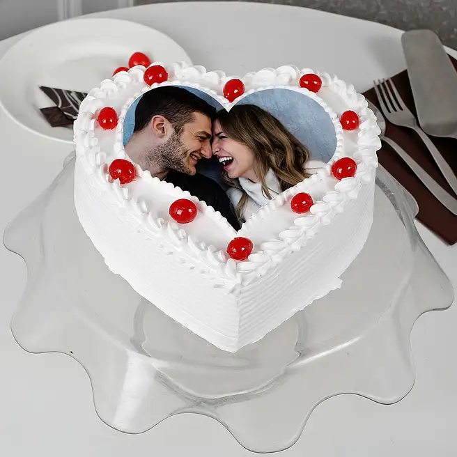Pineapple Photo Cake Heart Shaped