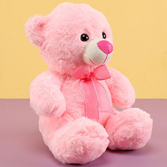 Buy/Send Cuddly Pink Teddy Bear With Bow Online- FNP