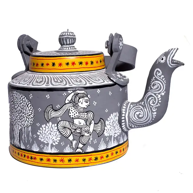 Paththara Pot Buy/Send Grey Indian Dancer Pattachitra Teapot Online- FNP