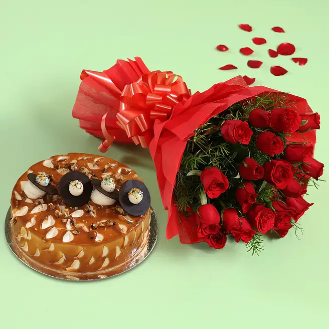 Walmart Cake Red Roses Buy/Send Lavish Red Roses & Enchanted Caramel Walnut Cake Online- FNP