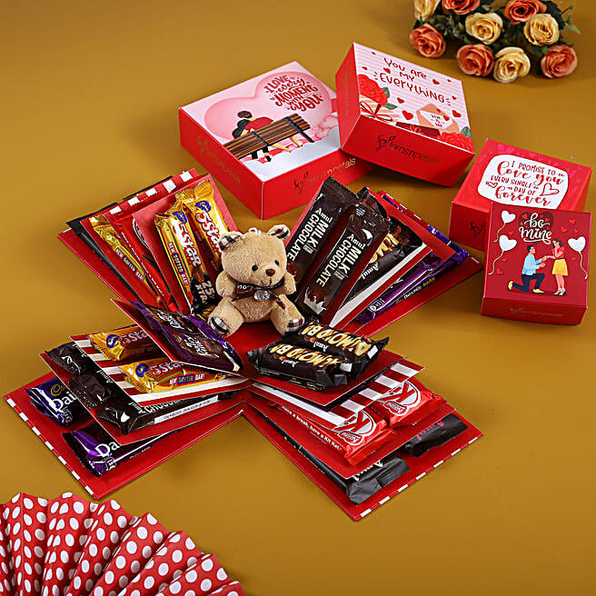 Buy/Send 4 Layer Red And White Chocoholic Explosion Box Online- FNP