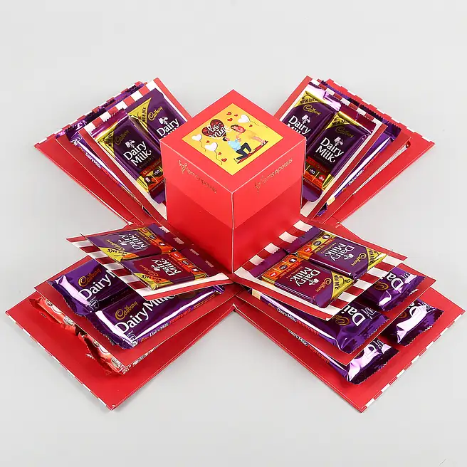 Buy/Send Red & White 4 Layer Chocolatey Explosion Box Online- FNP