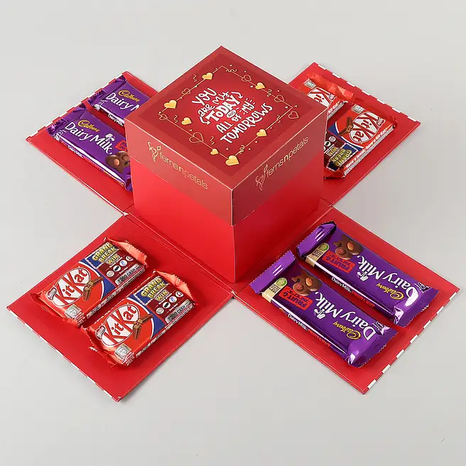 Buy/Send Red & White 4 Layer Chocolatey Explosion Box Online- FNP