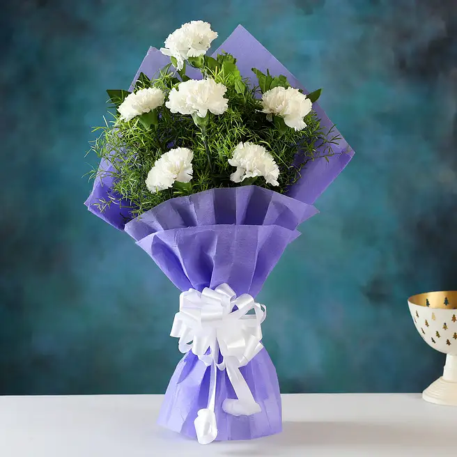 Send Carnations Buy/Send Joyous White Carnations Bouquet Online- FNP