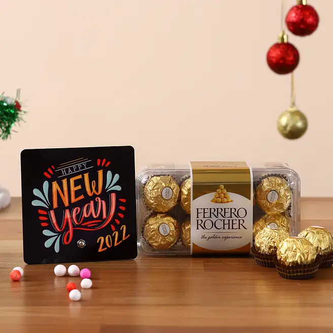 Buy/Send Happy New Year Printed Table Top & Ferrero Rocher Mini Choco ...