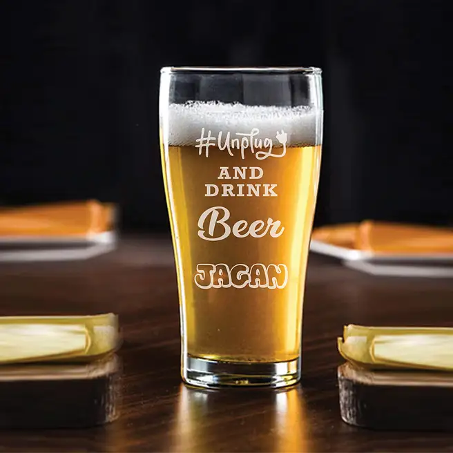 Personalised Unplug & Drink Beer Glass