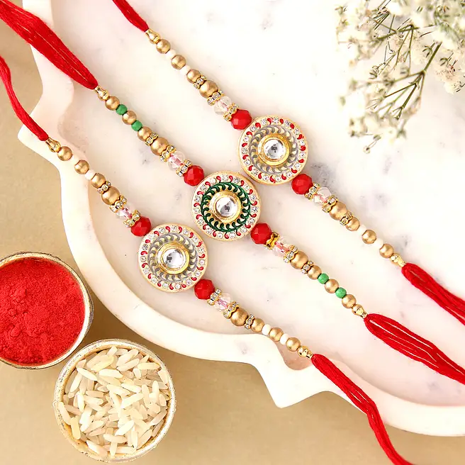 Authentic Rakhi Buy/Send Traditional Designer Rakhi- Set of 3 Online- FNP
