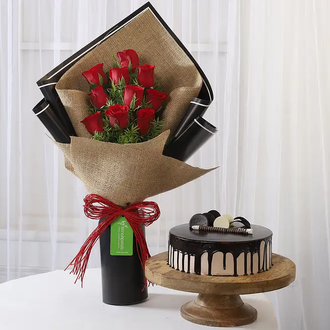 10 Red Roses With Choco Cream Cake Combo