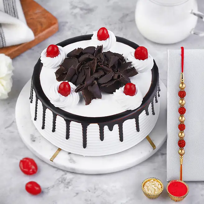 Earthly Blessings Rudraksha Rakhi & Black Forest Cake