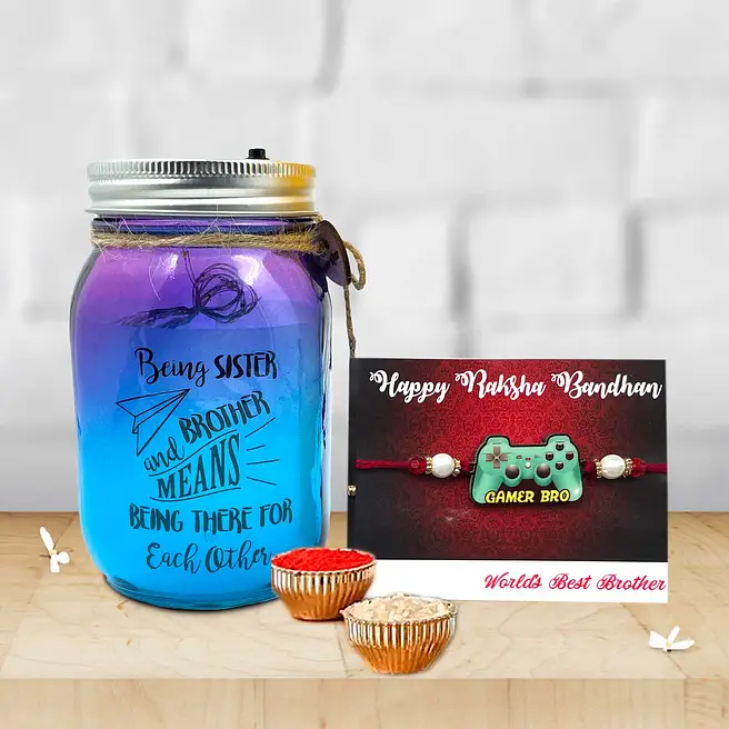 Buy/Send Gamer Brother Rakhi & String Light Jar Online- FNP