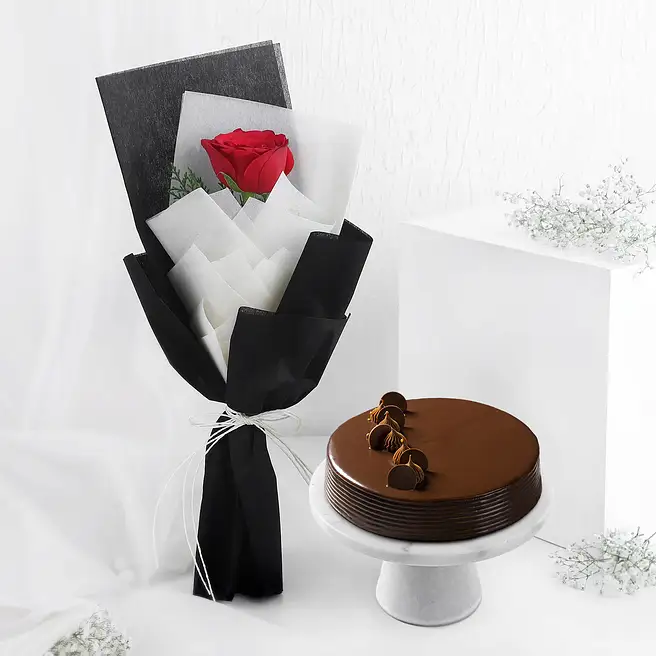 Love Red Rose Bouquet with Truffle Cake