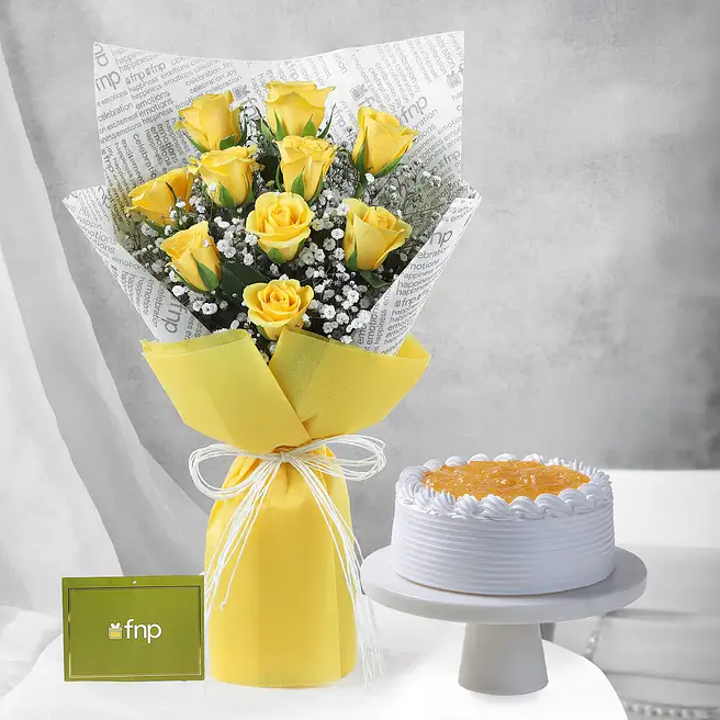 Buy/Send Brighten Roses Bouquet Pineapple Cake Online- FNP