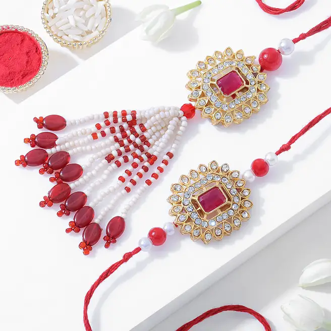 Buy/Send Ruby Regal American Diamond Rakhi Set Online- FNP