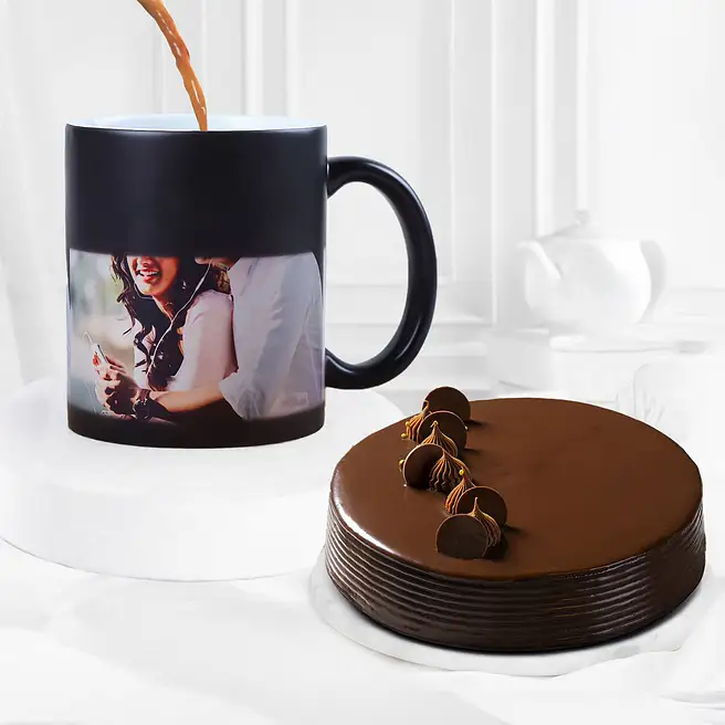 Truffle Eggless Cake with Photo Magic Mug