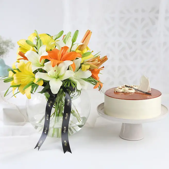 Lilies and Cake Fiesta Combo