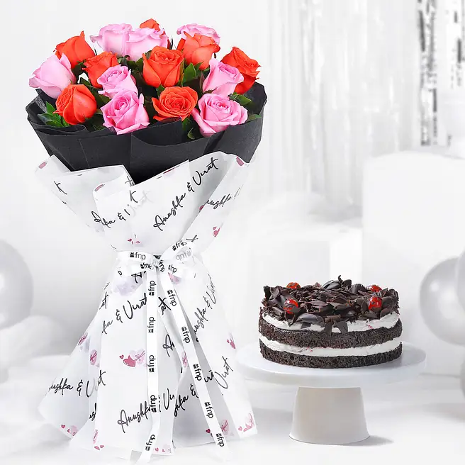 Personalised Couple Love Bouquet with Sumptuous Cake