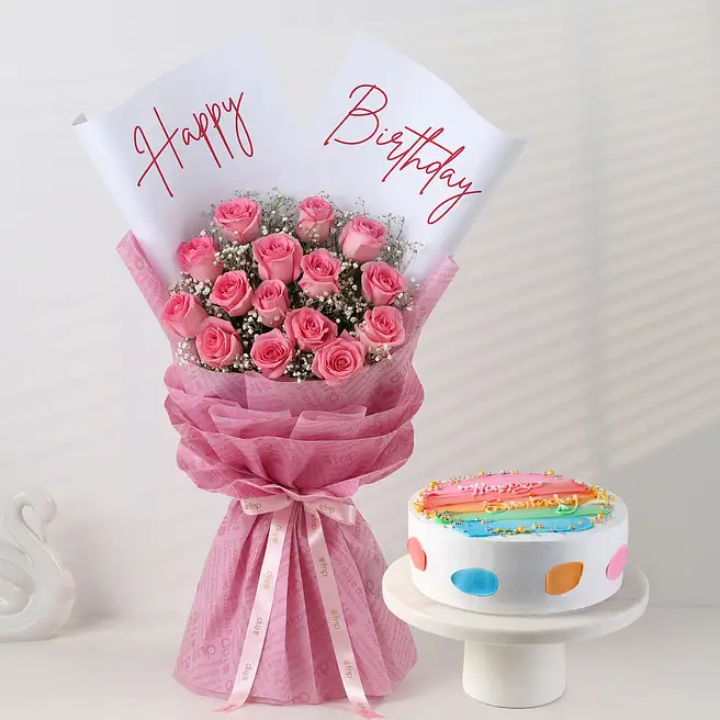 Rosy Bouquet with Pineapple Celebration Cake