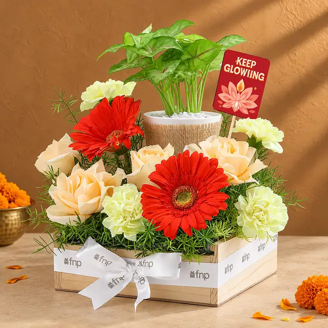 Festive Blooms n Golden Greens Hamper