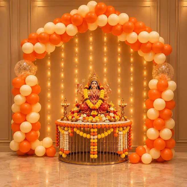 Navratri Goddess Balloon Backdrop Setup