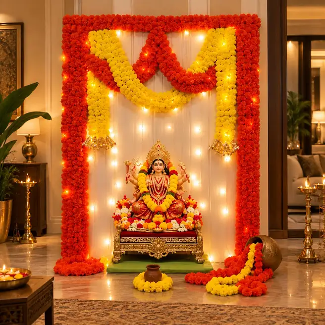 Navratri Goddess Traditional Floral Backdrop Decor