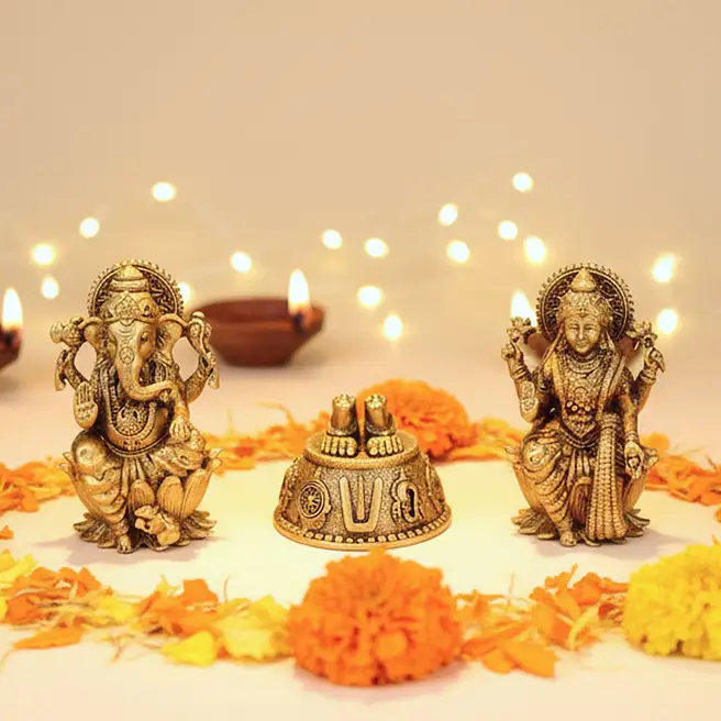 Sacred Lakshmi Ganesh Charan Set
