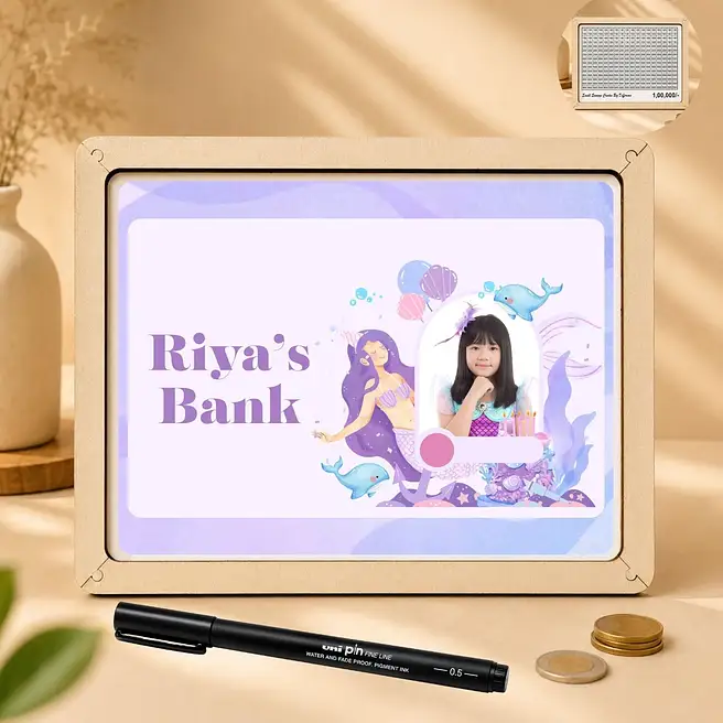 Customised Mermaid Theme MDF Piggy Bank for Kids